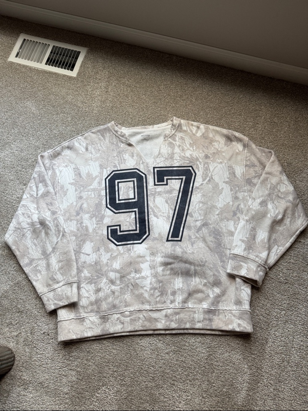 Hollister Beige camo Crewneck Sweater with Navy '97' Number